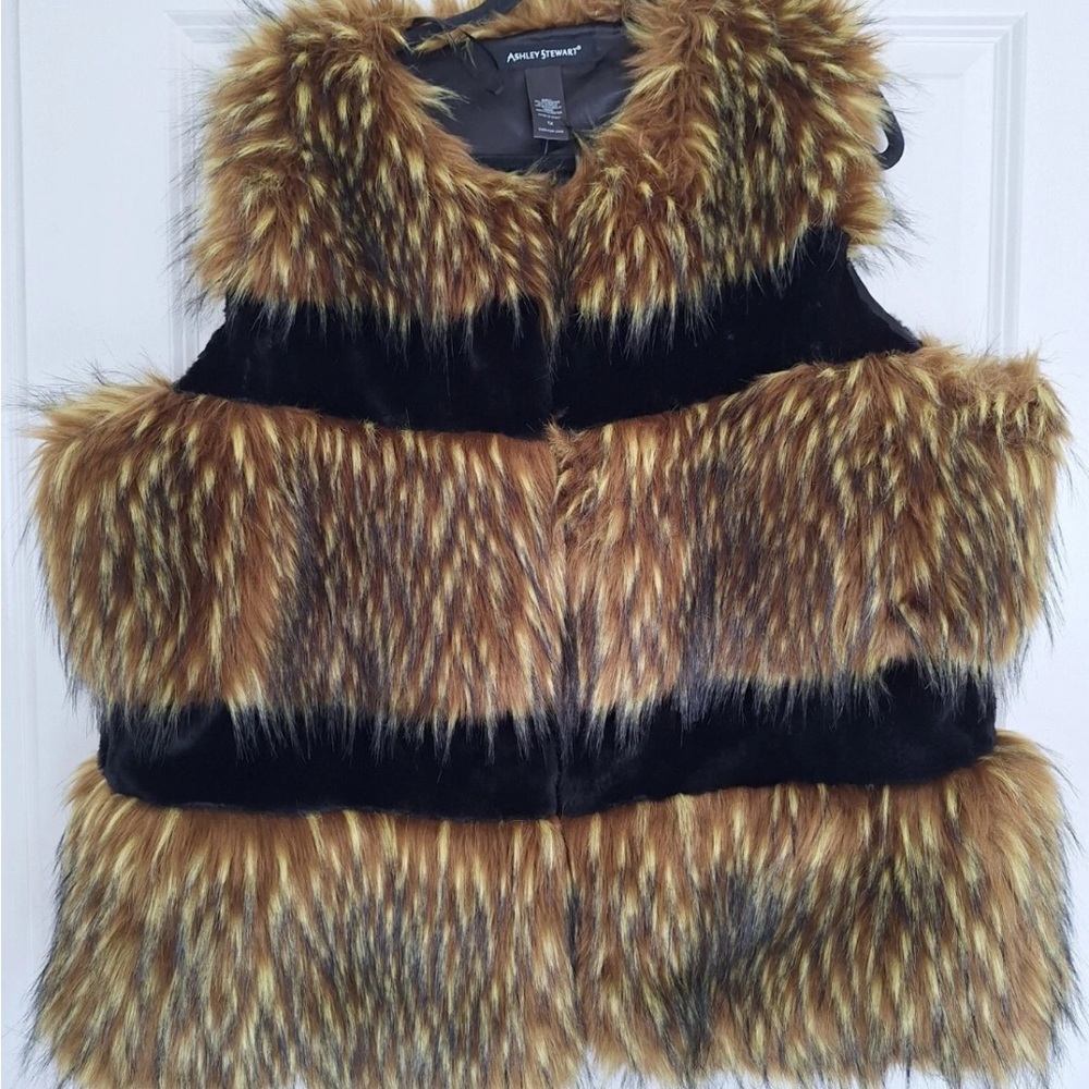 Ashley Stewart Faux Fur Vest in Black and Brown